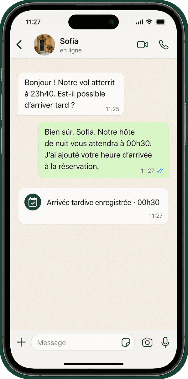 محادثة واتساب مع ضيف بـFrançais
