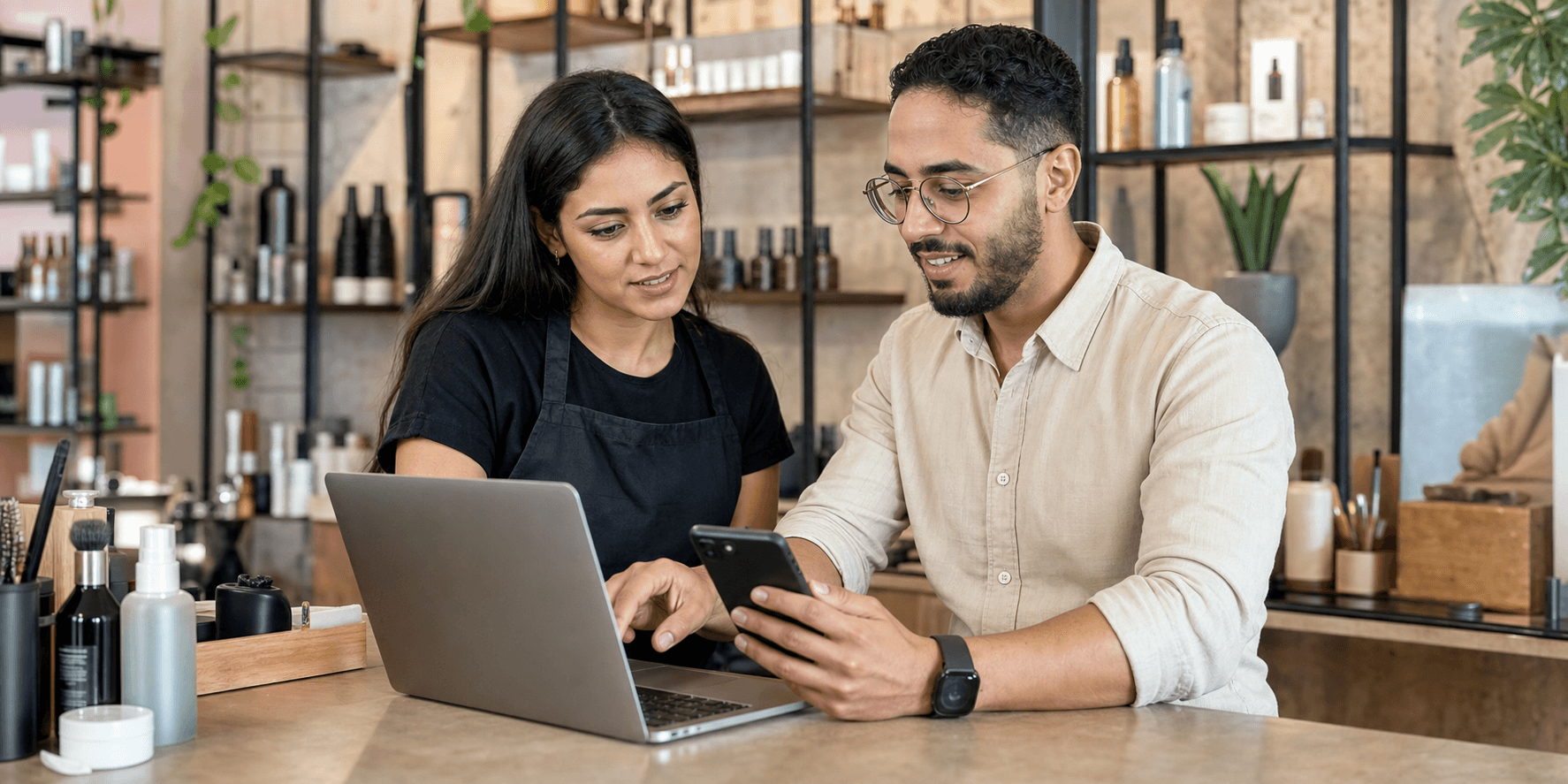 A specialist setting up Dayfina with a business owner
